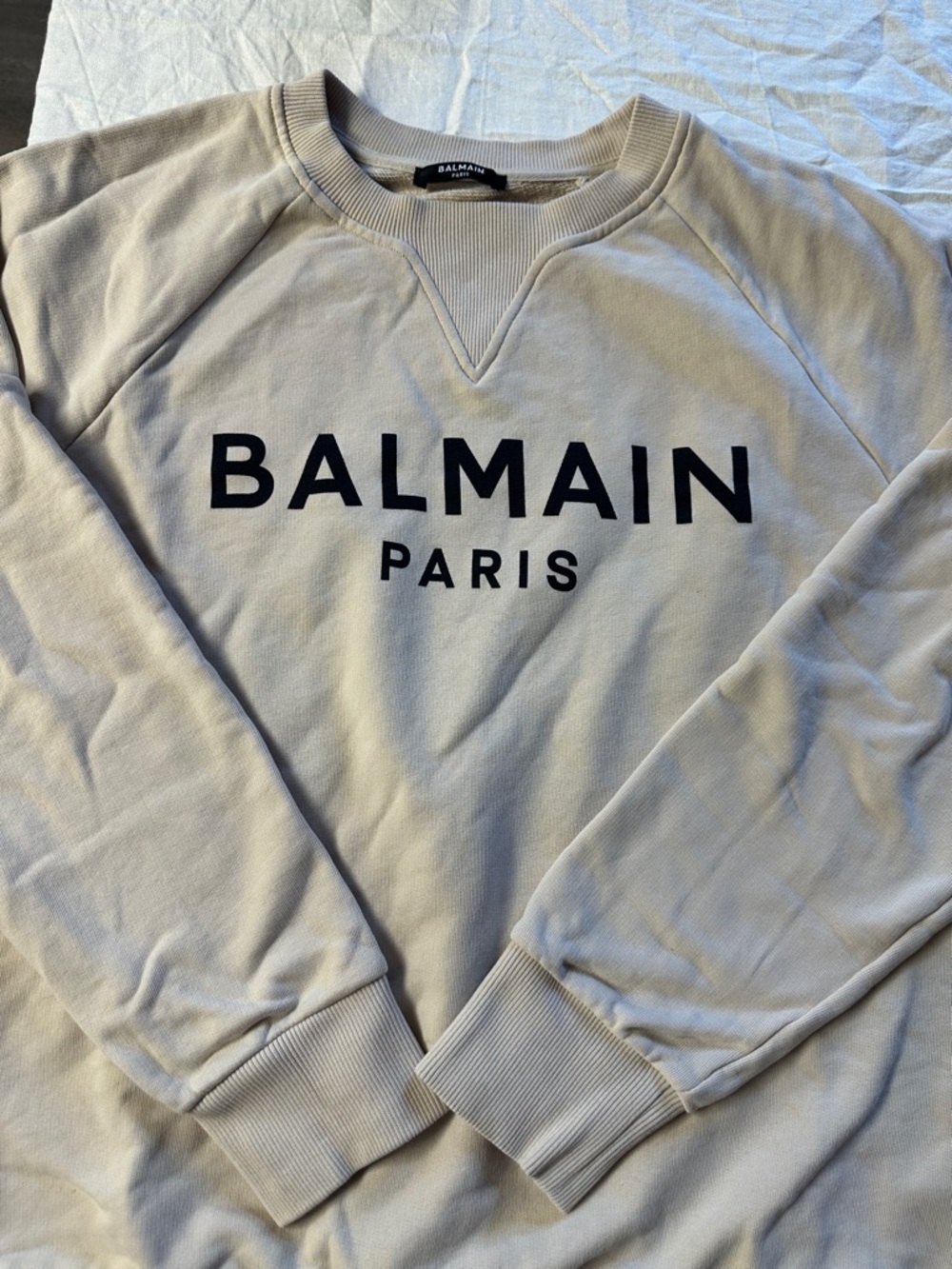 Balmain logo Paris  unisex Cream Crewneck Sweatshirt with Black Logo  drsigner